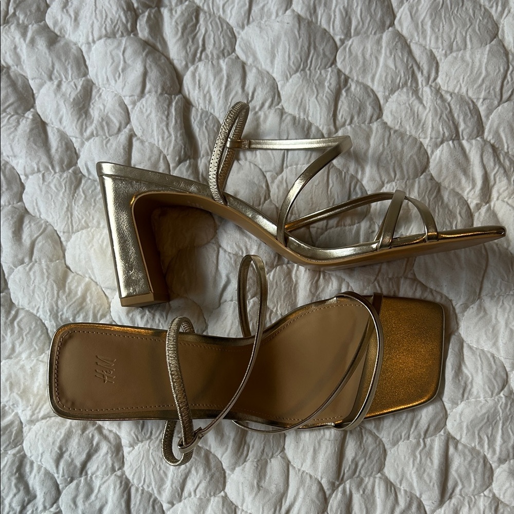Elegant Gold Strappy Block Heel